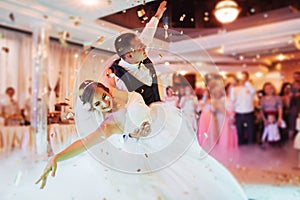 Happy bride and groom their first dance