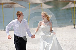 Happy bride and groom on their wedding