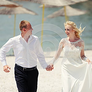 Happy bride and groom on their wedding