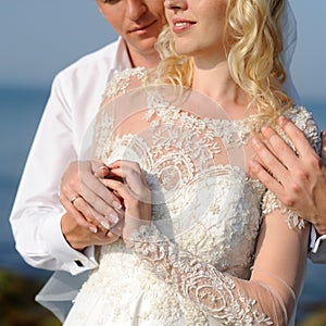 Happy bride and groom on their wedding