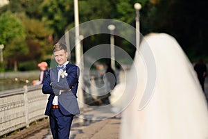 Happy bride and groom on their wedding