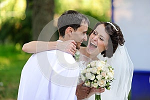 Happy bride and groom on their wedding