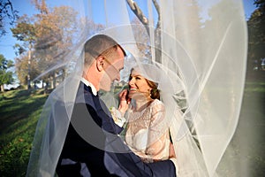 Happy bride and groom on their wedding