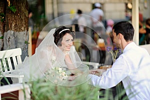 Happy bride and groom on their wedding