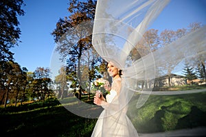 Happy bride and groom on their wedding