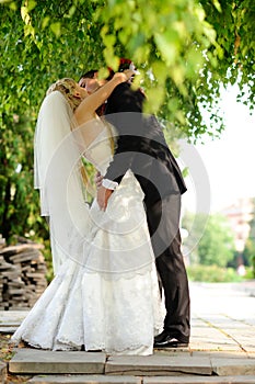 Happy bride and groom on their wedding