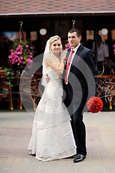 Happy bride and groom on their wedding