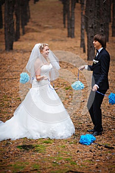 Happy bride and groom on their wedding day