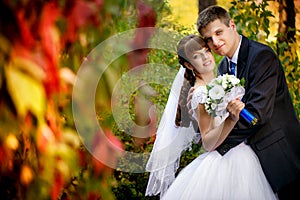 Happy bride and groom on their wedding