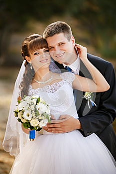 Happy bride and groom on their wedding