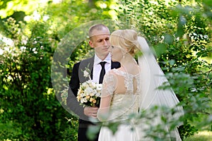 Happy bride and groom on their wedding