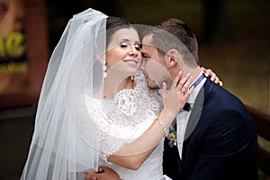 Happy bride and groom on their wedding