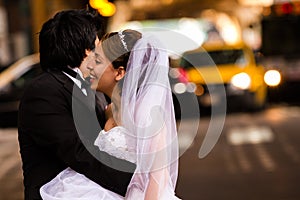 Happy Bride and Groom in Urban Environment