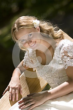 Happy bride in white dress