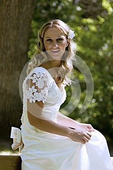 Happy bride in white dress