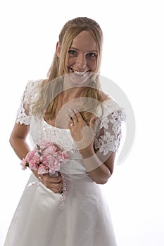 Happy bride in white dress