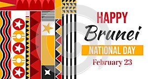 Happy Brunei National Day colorful patriotic wallpaper with traditional border design.