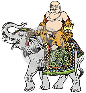 Happy buddha and elephant