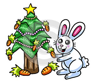 Happy Bunny Decorating a Christmas Tree