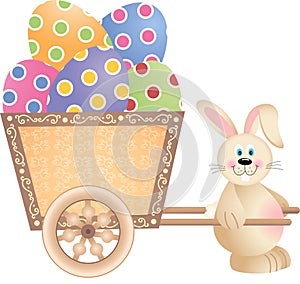 Happy Bunny Pushing Cart Full of Easter Eggs