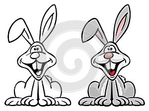 Happy Bunny Rabbit Cartoon in Color and Black Line Art Isolated Vector Illustration