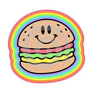 HAPPY BURGER RAINBOW TRIPPY BADGE COLOR WHITE