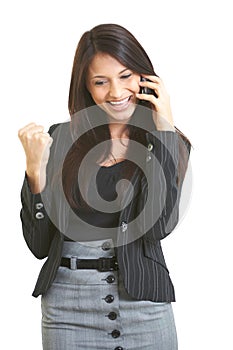 Happy business female with cell phone