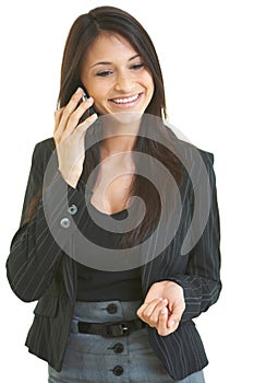 Happy business female with cell phone