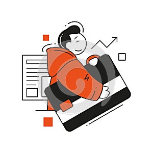 Happy business man carrying briefcase documents celebrating success profit increase arrow vector