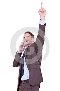 Happy business man with cellular phone