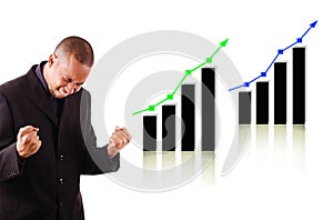 Happy business man with two rising graphs photo