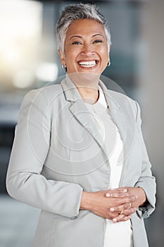 Happy, business and portrait of woman in office for manager, professional and executive. Mission, happiness and pride