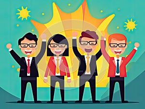 Happy Business team with happy faces for cartoon and illustration banner.