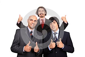 Happy business team with thumbs up
