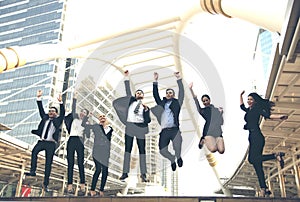 Happy business teamwork group jump up. concept celebration