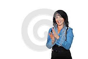 Happy business woman applauding