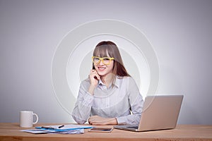 Happy business woman concept. Happy smiling Asian girl working