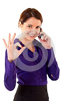 Happy business woman with phone