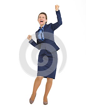 Happy business woman rejoicing success