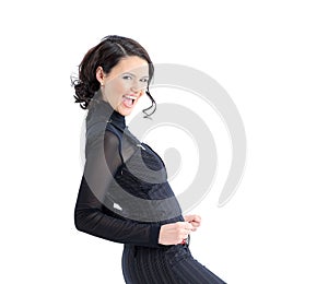 Happy business woman rejoicing success. Isolated on white background.