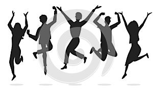 Happy business workers jumping Silhouettes celebrating success achievement. Office worker set. Vector