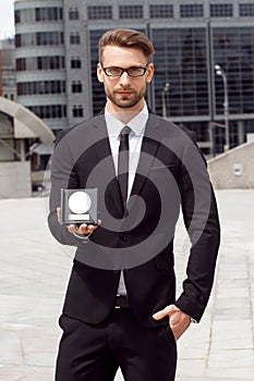 Happy Businessman with award