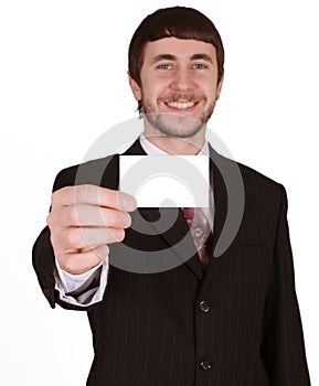 Happy Businessman with blank business card