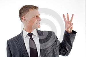 Happy businessman counting fingers