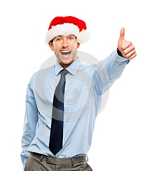 Happy businessman excited about Christmas bonus portrait isolate