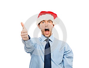 Happy businessman excited about Christmas bonus portrait isolate