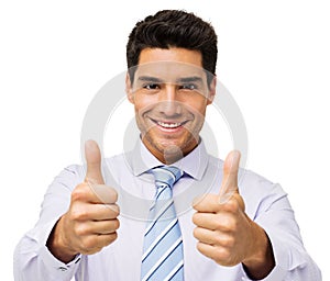 Happy Businessman Gesturing Thumbs Up