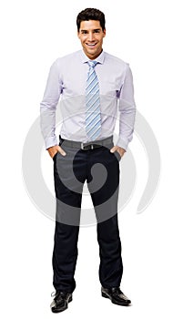 Happy Businessman With Hands In Pockets