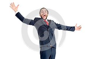 Happy businessman isolated in white