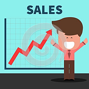 Happy Businessman jump over growing chart - Illustration